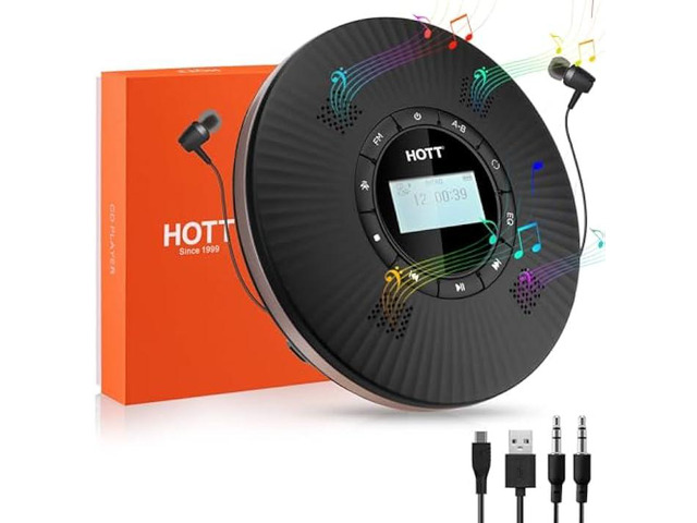 HOTT Portable CD Player Built-in 4 Speakers Stereo Sound,Bluetooth 5.3 Anti Skip CD Player,FM Transmitter,A-B Repeat AUX Cable Rechargeable 1800mAh...
