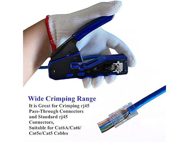 Rj45 Crimp Tool Kit Pass Through and Standard Cat6 Cat6A Cat5 Cat5e rj45 Crimping Tool with 50pcs rj45 Cat6 Pass Through Connectors, 20pcs Covers,...