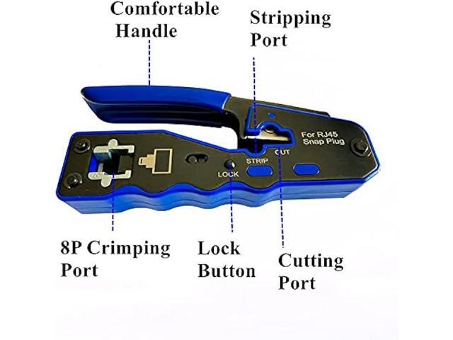 Rj45 Crimp Tool Kit Pass Through and Standard Cat6 Cat6A Cat5 Cat5e rj45 Crimping Tool with 50pcs rj45 Cat6 Pass Through Connectors, 20pcs Covers,...