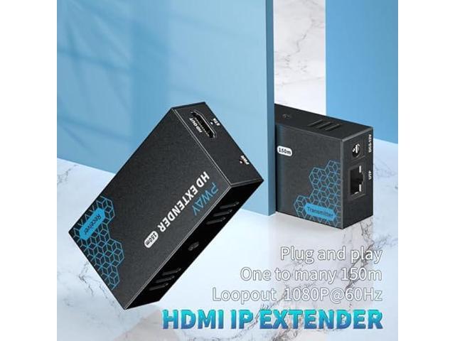 PWAY HDMI Extender 500ft Over Single Cat5e/6, One to Multiple Monitors by Gigabit Ethernet Switch, Full HD 1080P@60Hz Video Extended