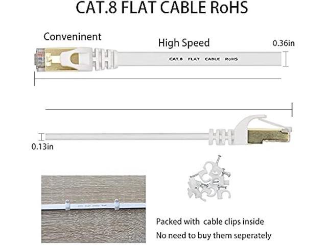DEFACE Cat 8 Ethernet Cable 100 Ft White Flat 40Gbps High Speed Shielded RJ45 LAN Cable
