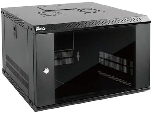 Tecmojo 6U Wall Mount Server Cabinet IT Network Rack Enclosure Lockable Door and Side Panels Black, Cooling Fan, Standard Glass Door, 450mm Depth,...