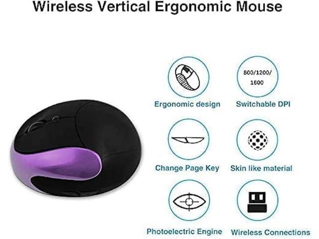 Ergonomic Vertical Mouse, Wireless 2.4G High Precision Rechargeable Ergonomic Mouse Optical Mice with Adjustable DPI 800/1200/1600, Reduce Wrist...
