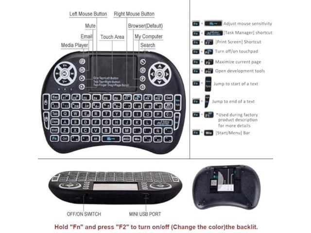 Sidiwen 2.4GHz Backlit Mini Keyboard Touchpad Mouse, Mini Wireless Keyboard with Touchpad and Multimedia Keys for Android TV Box Smart TV HTPC PS3...