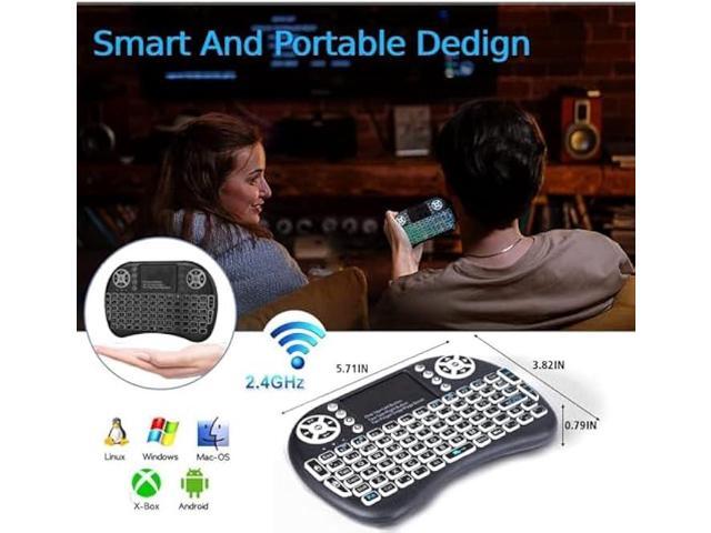 Sidiwen 2.4GHz Backlit Mini Keyboard Touchpad Mouse, Mini Wireless Keyboard with Touchpad and Multimedia Keys for Android TV Box Smart TV HTPC PS3...