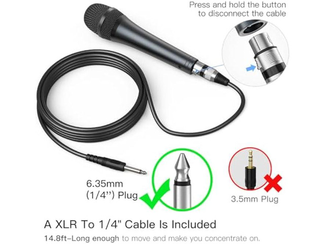 Fifine Karaoke Microphone, Dynamic Vocal Microphone for Speaker, 6.35MM Wired Handheld Mic with On and Off Switch and 14.8ft Detachable Cable-K6