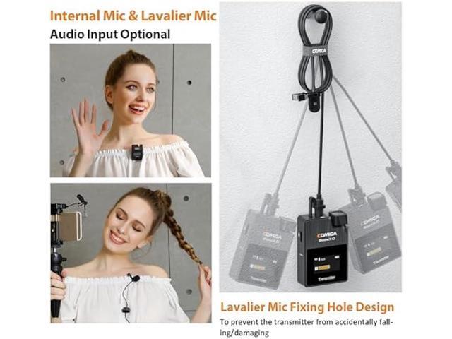 COMICA BoomX-D2 Wireless Lavalier Microphone, 2.4G Dual Lapel Mic with 2 Transmitters, Noise Cancellation, 656ft Range, Compatible with iPhone,...