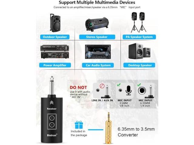 Bietrun Rechargeable Wireless Microphone, Dual Metal Cordless Handheld Dynamic Wireless Mics with 1/4'' Output for Karaoke, Meeting, Singing,...