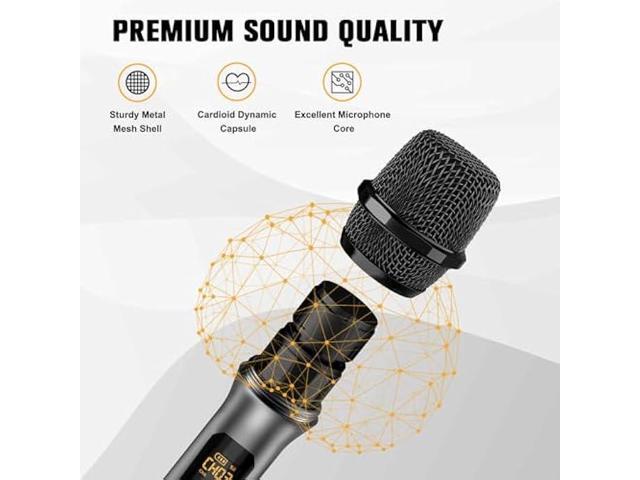VeGue Wireless Microphone, UHF Cordless Dual Handheld Dynamic Mic Set with Rechargeable Receiver, for Karaoke Party, Voice Amplifier, PA System,...