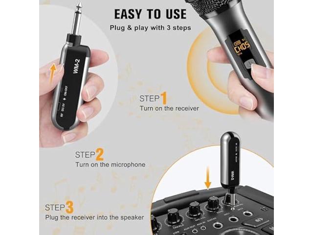 VeGue Wireless Microphone, UHF Cordless Dual Handheld Dynamic Mic Set with Rechargeable Receiver, for Karaoke Party, Voice Amplifier, PA System,...