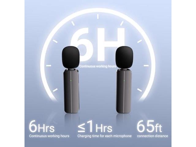 2 Pack Wireless Mini Lavalier Lapel Microphone for iPhone,Android Phone(2 in 1) - 65ft Cordless Clip on Dual Mics with Noise Reduction 6H Working...