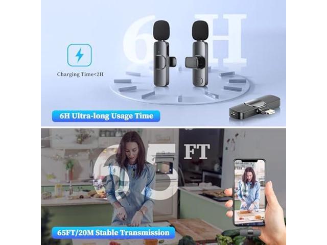 ZasLuke 2 Pack Wireless Lavalier Microphone for iPhone & iPad, Mini Microphone for Video Recording, Ultra-Low Delay Noise Canceling Microphone for...