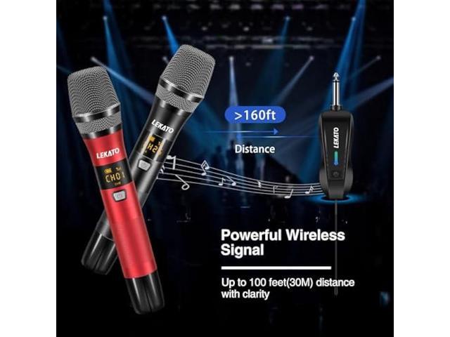 LEKATO Wireless Microphone Rechargeable Wireless Microphones with Receiver Dual Handheld Microphone System Dynamic MIC for Singing, Speech,...