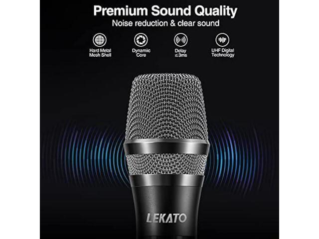 LEKATO Wireless Microphone Rechargeable Wireless Microphones with Receiver Dual Handheld Microphone System Dynamic MIC for Singing, Speech,...