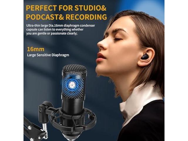 AMOOX Condenser Microphone,Professional USB Microphone Plug & Play PC Computer Microphone Condenser Cardioid Mic Kit with Adjustable Boom Arm Stand...