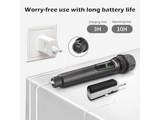 Wireless Microphone,Professional Handheld Cordless Dynamic Mic System with Rechargeable Receiver(160 Ft),Karaoke Microphone Set for...