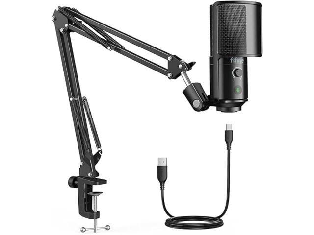 FIFINE USB Podcast Microphone, PC Computer Condenser Microphone Plug & Play Mic Kit with Boom Arm Stand, 16MM Large Diaphragm, Mute Button for...