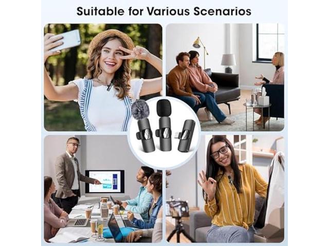 Wireless Lavalier Microphone for Phone/iPhone/Computer, Dual Wireless Microphone for Video Recording, Live Stream, Vlog, YouTube, TikTok, Facebook,...