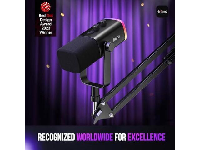 FIFINE XLR/USB Gaming Microphone Set, Dynamic PC Mic for Streaming Podcasting, Computer RGB Mic Kit with Boom Arm Stand, Mute Button, Headphones...