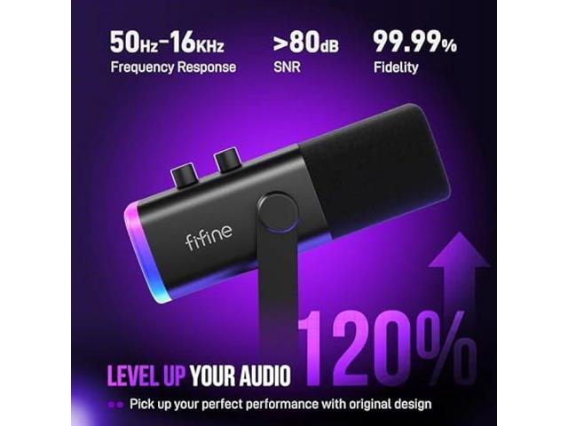 FIFINE XLR/USB Gaming Microphone Set, Dynamic PC Mic for Streaming Podcasting, Computer RGB Mic Kit with Boom Arm Stand, Mute Button, Headphones...