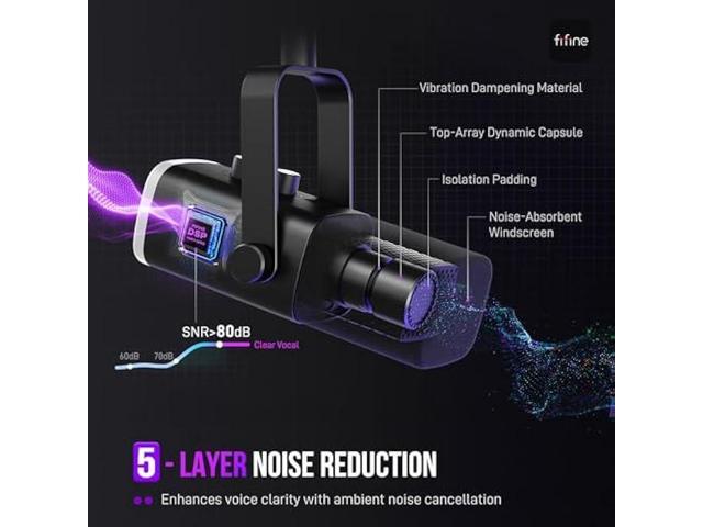 FIFINE XLR/USB Gaming Microphone Set, Dynamic PC Mic for Streaming Podcasting, Computer RGB Mic Kit with Boom Arm Stand, Mute Button, Headphones...