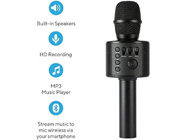 Core Innovations Wireless Bluetooth Karaoke Microphone with Built-in Speakers + HD Recording, Portable Handheld Mic Black
