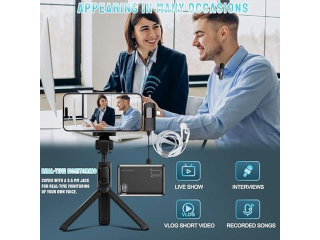 Wireless Microphone for iPhone, Android, Camera, iPad - 3 in 1 Dual Professional Lavalier Mini Mic with USB C, Plug-Play for Video Recording,...