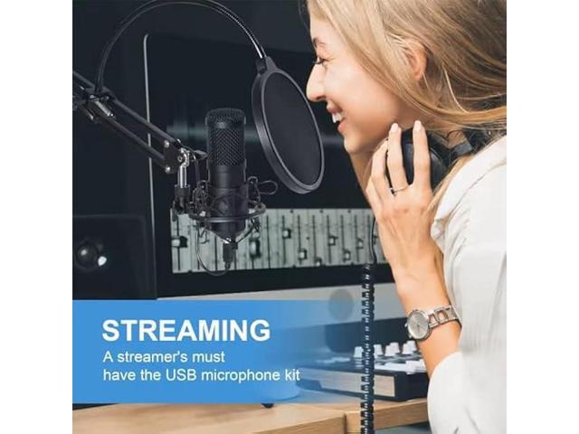 Condenser Microphone,PC Computer Podcast USB Condenser Microphone Cardioid Metal Mic Kit for Recording, Podcasting, Home Studio, YouTube, Black,...