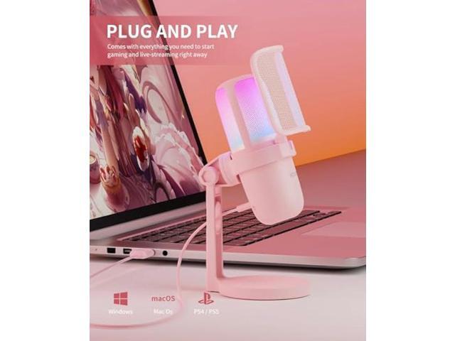USB Microphone Gaming for PC PinkMini Computer Gaming Mic for PS4/ PS5/ Mac,Streaming Microphone for PC Gaming,Condenser Mic with RGB...