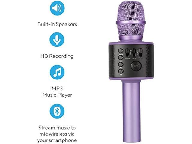 Core Innovations Wireless Bluetooth Karaoke Microphone with Built-in Speakers + HD Recording, Portable Handheld Mic Lilac