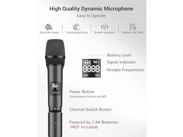 TONOR Dual Wireless Microphone Systems, UHF Cordless Karaoke Microfono Set, Metal Handheld Dynamic Mic 200ft for Singing with Receiver for Karaoke,...