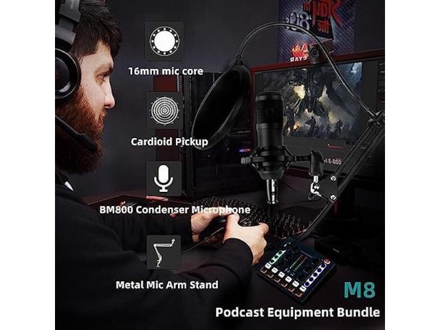 Podcast Equipment Bundle, BM-800 Podcast Microphone Bundle-Voice Changer with live Sound Card-Studio Condenser Microphone for Phone, PC, DJ,...