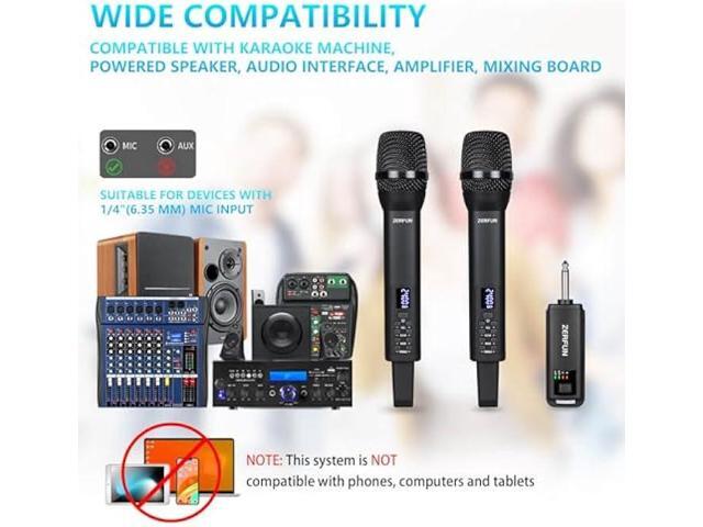 Dual Rechargeable Wireless Microphones, Pro Handheld Cordless Mics System with Echo Treble BASS VOL Control for Karaoke Singing Church Party, 1/4''...