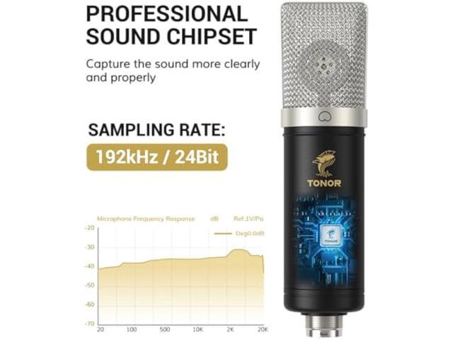 TONOR Condenser Microphone 192kHz/24Bit, USB Cardioid Computer Mic Kit with Upgraded Boom Arm/Spider Shock Mount for Recording, Streaming, Gaming,...