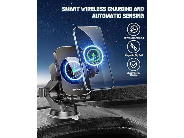 Wireless Car Charger, Fast Charging Phone Holder 3 in 1 Phone Mount Auto Clamping Car Accessories Compatible with iPhone 17 16 15 14 13 12 11 Xs...