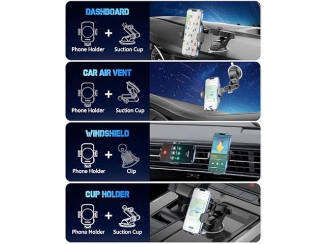 Wireless Car Charger, Fast Charging Phone Holder 3 in 1 Phone Mount Auto Clamping Car Accessories Compatible with iPhone 17 16 15 14 13 12 11 Xs...