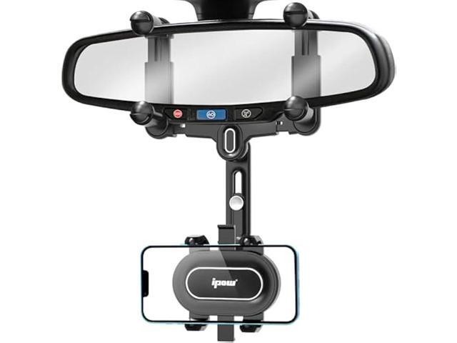 IPOW Large Rearview Mirror Phone Holder, Rotatable and Retractable, Anti-Shake Phone Mount for Car Compatible with iPhone 17/16/15/14/13/12/11 Pro...