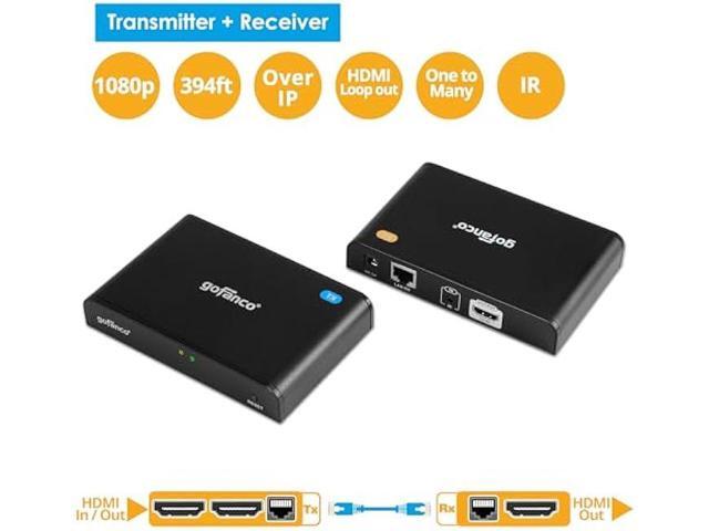 gofanco 1080p HDMI Extender Over IP Kit - 395ft/120m, 1-to-1 Over CAT5e/6, 1-to-Many Over 1G Gigabit Ethernet Switch, Network LAN, VLAN, Scalable,...