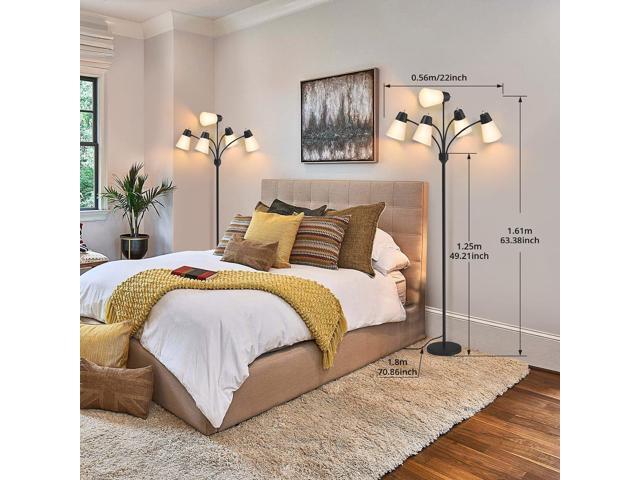 FOLKSMATE LED Floor Lamp, Medusa Multi Head Modern Tall, Rustic Adjustable Reading Standing Light for Living/Kids Room, Bedroom, Black