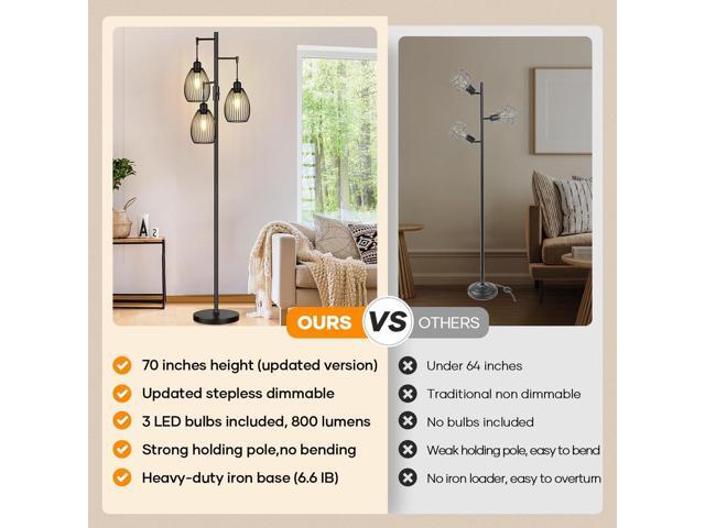 Dimmable Floor Lamp, 3 x 800LM LED Edison Bulbs Included, Farmhouse Industrial Floor Lamp Standing Tree Lamp with Elegant Teardrop Cage Tall Lamps...