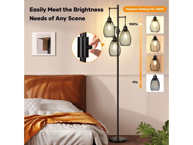 Dimmable Floor Lamp, 3 x 800LM LED Edison Bulbs Included, Farmhouse Industrial Floor Lamp Standing Tree Lamp with Elegant Teardrop Cage Tall Lamps...