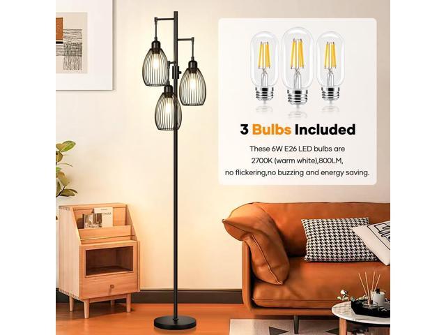 Dimmable Floor Lamp, 3 x 800LM LED Edison Bulbs Included, Farmhouse Industrial Floor Lamp Standing Tree Lamp with Elegant Teardrop Cage Tall Lamps...