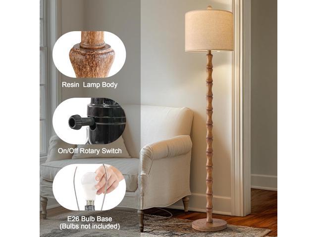 BOBOMOMO 62' Rustic Floor Lamp for Living Room, Retro Farmhouse Floor Lamp Rotary Switch, Resin Standing Lamp for Living Room, Corner, Dining Room,...