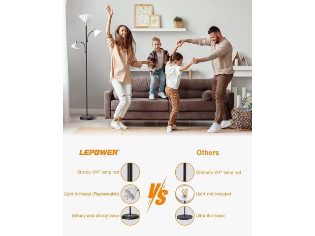 LEPOWER Floor Lamp, Standing Lamp with Replaceable 3000K Energy-Saving, Lamp for Living Room with Adjustable Reading Lights, Modern Bright Floor...