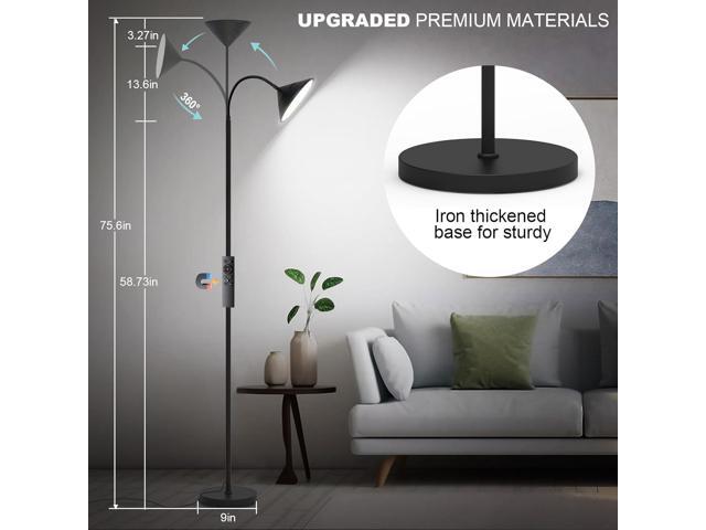 76' LED Floor Lamp, 18W/1800LM Super Bright Reading Standing Lamp,Stepless Dimmable & Adjustable Color Temperature 2700K-6500K w/Remote& Touch...