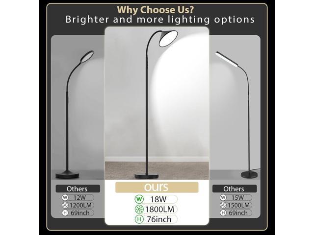 76' LED Floor Lamp, 18W/1800LM Super Bright Reading Standing Lamp,Stepless Dimmable & Adjustable Color Temperature 2700K-6500K w/Remote& Touch...