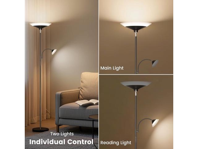 Upgraded 2-in-1 Torchiere Floor Lamp, Dimmable Standing Lamp with Remote & Touch Control, 34W Brightness Adjustable Floor Reading Light, Black Modern...