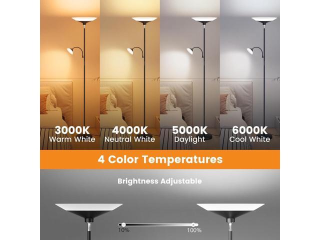 Upgraded 2-in-1 Torchiere Floor Lamp, Dimmable Standing Lamp with Remote & Touch Control, 34W Brightness Adjustable Floor Reading Light, Black Modern...