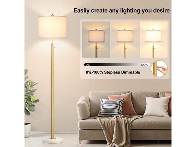 UpgradedDimmable Gold Floor Lamps for Living Room, 11W LED Bulb Included, Modern Standing Lamp with Marble Base, Tall Pole Light with White Linen...