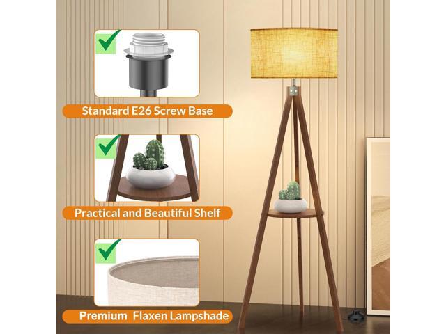 LEPOWER Mid Century Wood Standing Lamp, Modern Design Shelf Floor Lamp for Living Room, Bedroom, Office, Flaxen Shade with E26 Base, Perfect for...